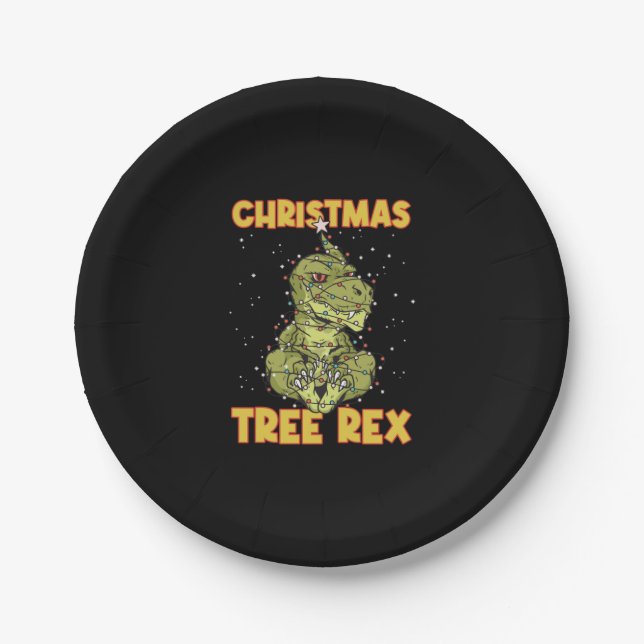Tree Rex Devil Dinosaur Christmas   Paper Plate (Front)