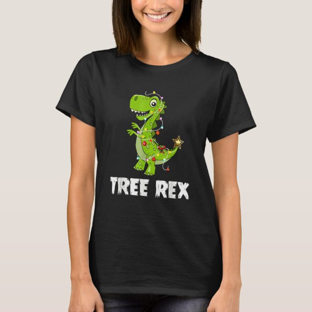 Tree Rex Dinosaur Christmas Costume Xmas Tree Ligh T-Shirt (Front)