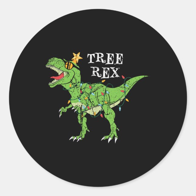 Tree Rex Dinosaur Funny Cute Christmas Pajama Xmas Classic Round Sticker (Front)