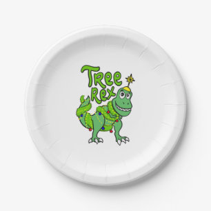 Tree Rex Dinosaur Tyrannosaurus T-Rex Christmas Gi Paper Plate