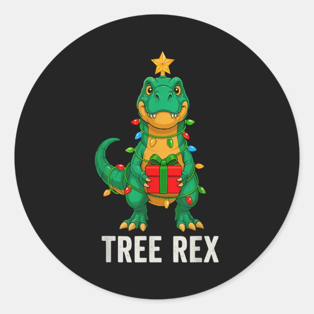 Tree Rex Funny Dinosaur Christmas  Classic Round Sticker (Front)