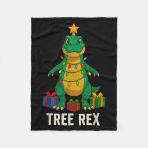 Tree Rex Funny Dinosaur Christmas Fleece Blanket