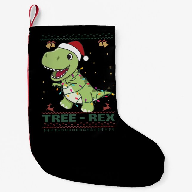 Tree-Rex Funny Dinosaur Pun T-Rex Adult Cloth Face Small Christmas Stocking (Front)