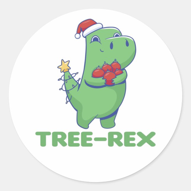 Tree-Rex Funny Dinosaur Pun T-Rex Classic Round St Sticker (Front)