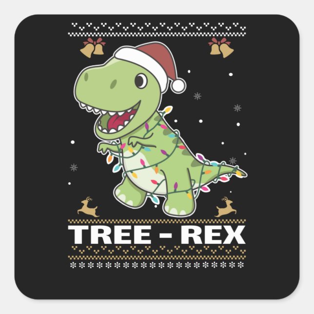 Tree-Rex Funny Dinosaur Pun T-Rex Square Sticker (Front)