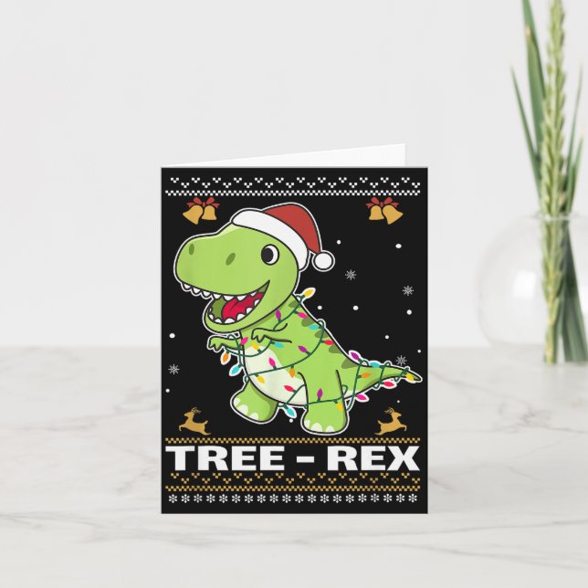 Tree Rex Funny Tyrannosaurus Rex Christmas Pun  Card (Front)