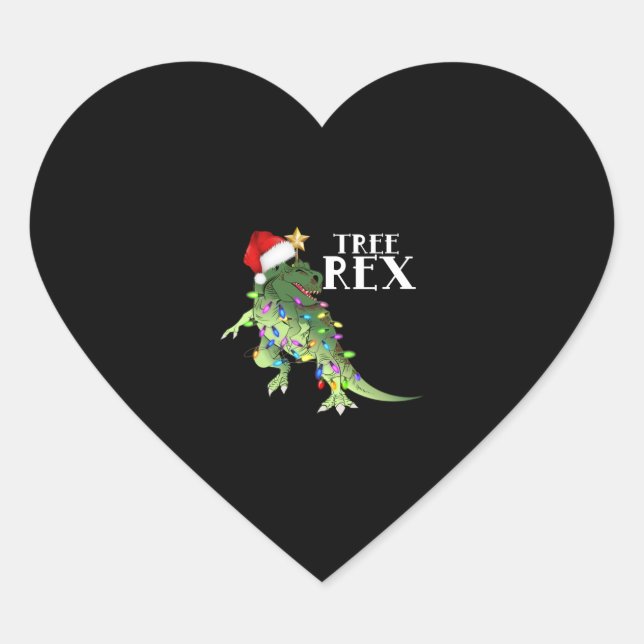TREE REX SANTA HAT DINOSAUR CHRISTMAS LIGHTS T-SHI HEART STICKER (Front)