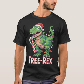 Tree-Rex – T-Rex mit Zuckerstange & Lichtern T-Shirt