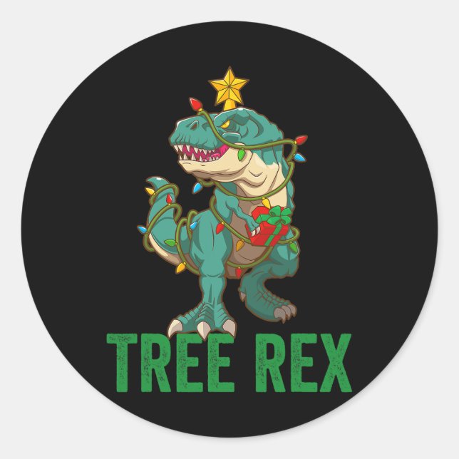 Tree Rex Tshirt as a Funny Christmas Dinosaur Tree Classic Round Sticker (Front)