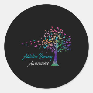 Tree Ribbon Addiction Recovery Awareness Comfort C Classic Round Sticker