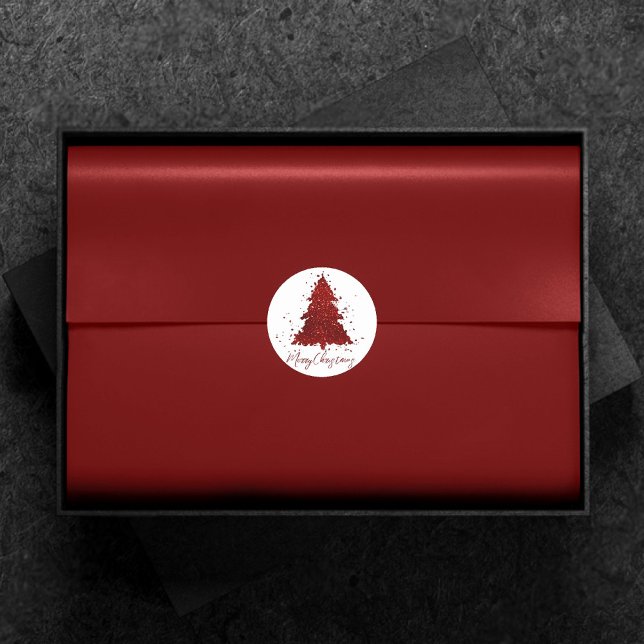 Tree Rich Script | Dark Red Custom Merry Christmas Classic Round Sticker (Creator Uploaded)
