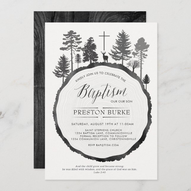 Tree Ring with Deer Baptism Invitation (Front/Back)