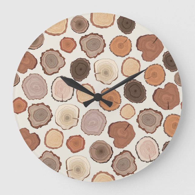 Tree Rings Forest Doodle Pattern Large Clock (Front)