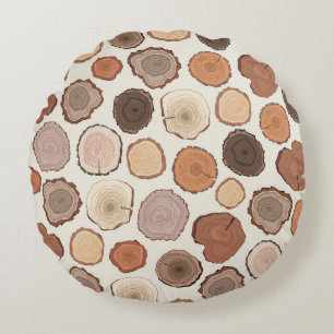 Tree Rings Forest Doodle Pattern Round Cushion