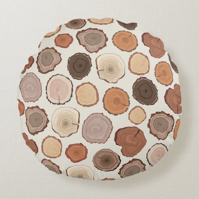 Tree Rings Forest Doodle Pattern Round Cushion (Front)