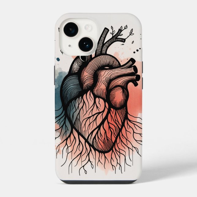 Tree Root Heart – Soulful Line Art iPhone Case (Back)