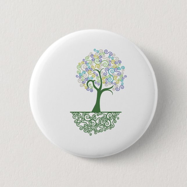 Tree ~ Roots of Life Colourful Scroll Trees 6 Cm Round Badge (Front)