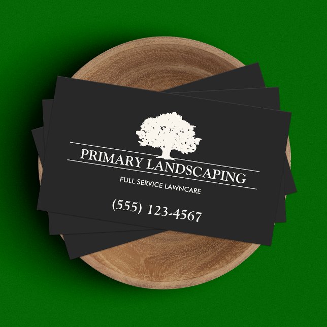Tree Service and Lawn Care Landscaper Black Business Card (Creator Uploaded)