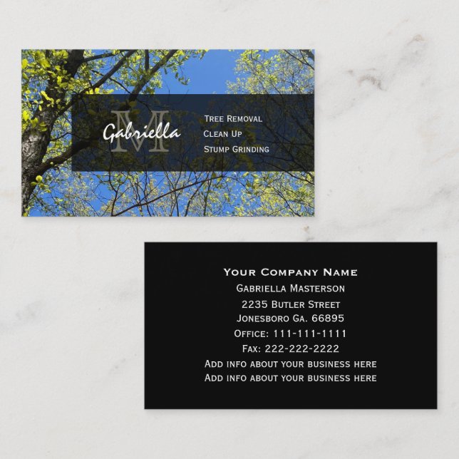 Tree Service Monogram Business Cards (Front/Back)