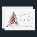Tree Shape Photo 2026 Calendar Merry Christmas  Holiday Card<br><div class="desc">Tree Shape Family Photo 2026 Calendar Script Merry Christmas. Available digitally and printed. Celebrate the season in style with this modern photo Christmas card featuring your own image framed in a festive Christmas tree shape! This minimalist holiday card design puts your family photo front and centre, nestled within a white...</div>