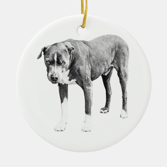 Tree-Side Shaded Pit Bull Ornament (Front)