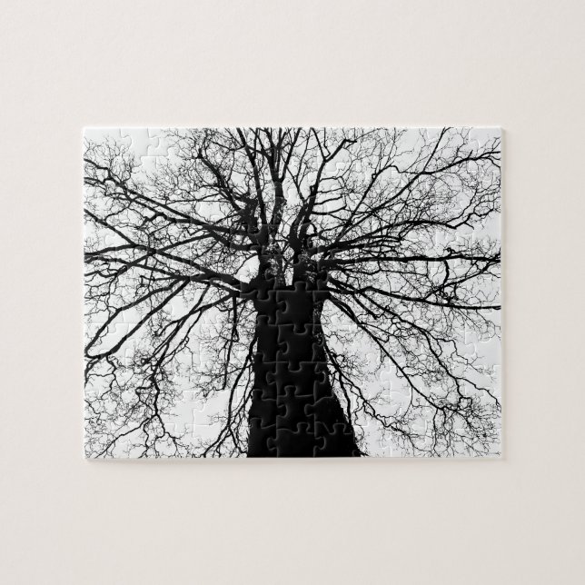Tree Silhouette in Black and White Jigsaw Puzzle (Horizontal)
