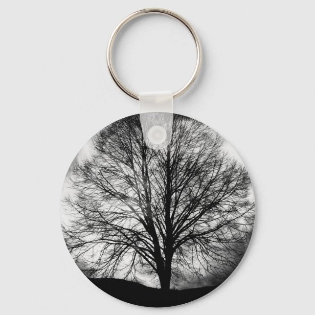 Tree Silhouette in Front of a Full Moon Key Ring (Front)