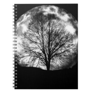 Tree Silhouette in Front of a Full Moon Notebook