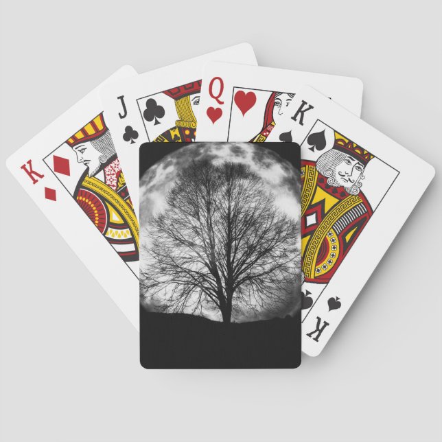 Tree Silhouette in Front of a Full Moon Playing Cards (Back)