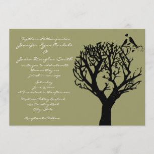 Tree Silhouette Love Birds Sage Wedding Invitation