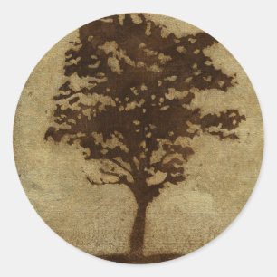 Tree Silhouette on Bronze Background Classic Round Sticker