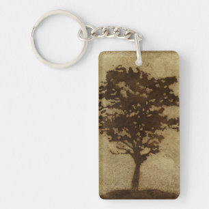 Tree Silhouette on Bronze Background Key Ring