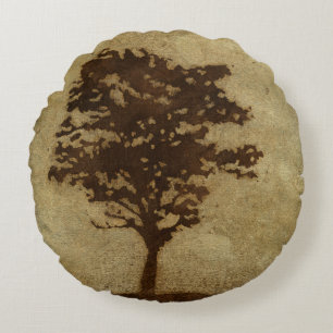 Tree Silhouette on Bronze Background Round Cushion