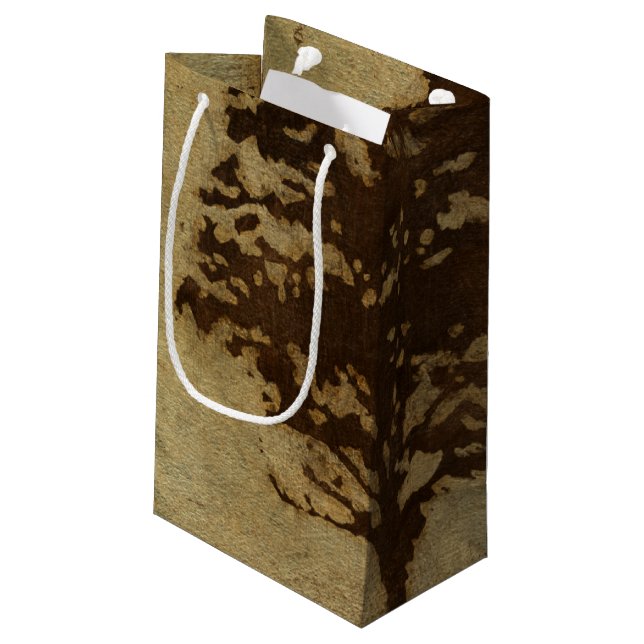 Tree Silhouette on Bronze Background Small Gift Bag (Back Angled)