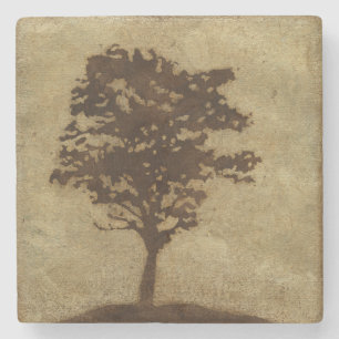 Tree Silhouette on Bronze Background Stone Coaster