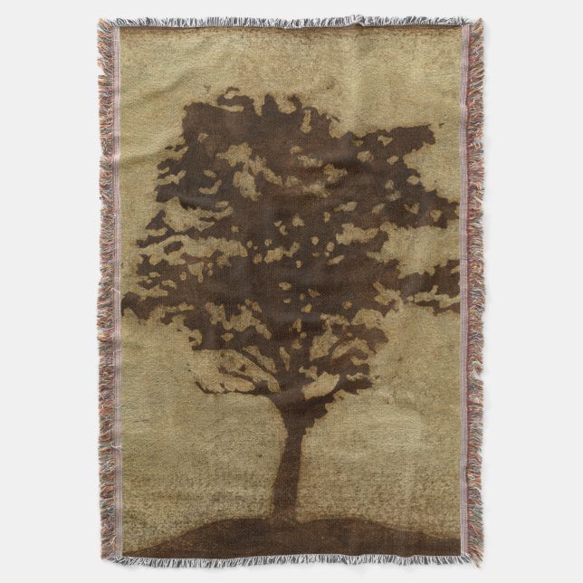 Tree Silhouette on Bronze Background Throw Blanket (Front Vertical)