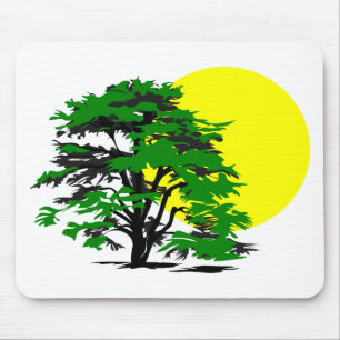 Tree Silhouette Setting Sun Mouse Pad