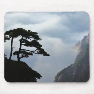 Tree silhouetted at sunrise, Yellow Mountain, Mouse Pad