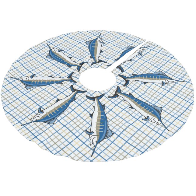 Tree Skirt - Blue Marlin on Plaid (Angled)