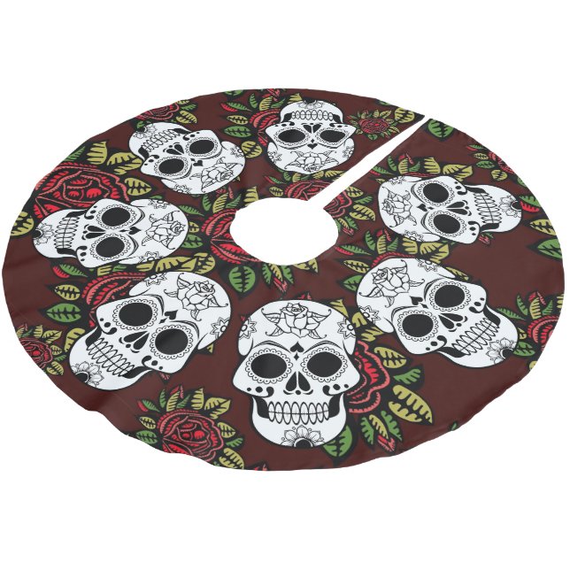 Tree skirt Christmas retro skull roses chic (Angled)