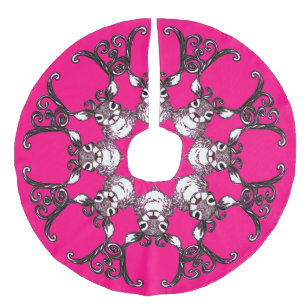 Tree skirt Cute Reindeer brown deer cottage pink