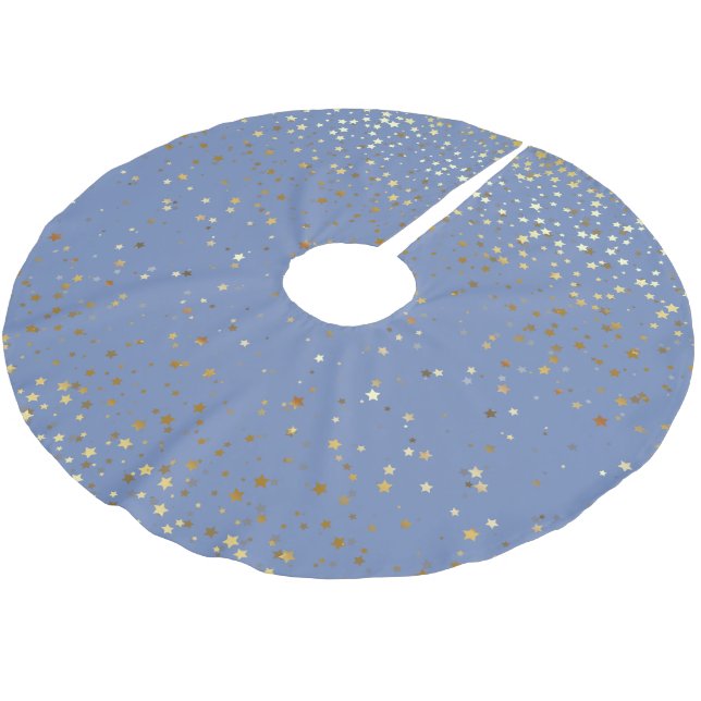 Tree Skirt-Gold Stars Blue Brushed Polyester Tree Skirt (Angled)