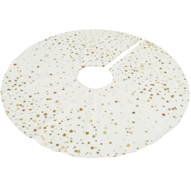 Tree Skirt-Gold Stars Brushed Polyester Tree Skirt (Angled)