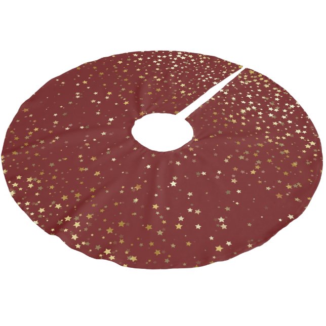 Tree Skirt-Gold Stars Brushed Polyester Tree Skirt (Angled)