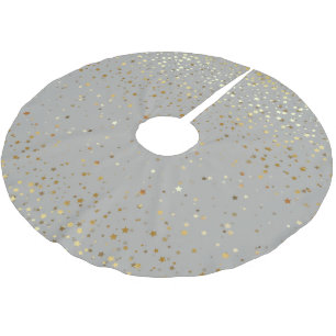 Tree Skirt-Gold Stars Silver-Grey Brushed Polyester Tree Skirt