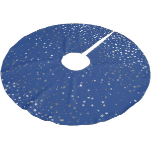 Tree Skirt-Silver-Grey Stars Royal Blue Brushed Polyester Tree Skirt