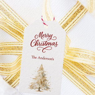 Tree snow red white Christmas Gift Tags