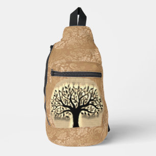 Tree stands in front of a landscape clock sling bag