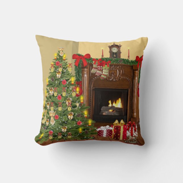 Tree, Stockings and Fireplace Cosy Christmas Cushion (Front)