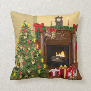 Tree, Stockings and Fireplace Cosy Christmas Cushion